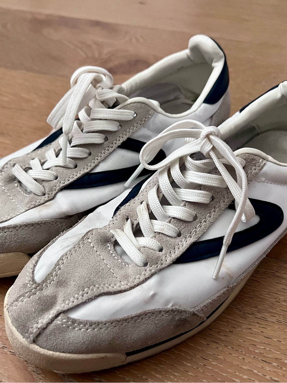 Tretorn women’s Rawlins White, Navy & Light Gray Suede Lace-Up Sneakers